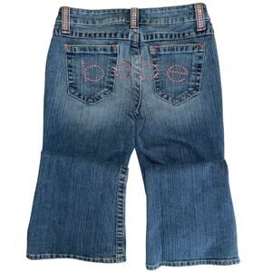 Iconic Y2K Bebe 27 Kayla Jean Pink Bling Rhinestone Spellout Pockets Medium Wash